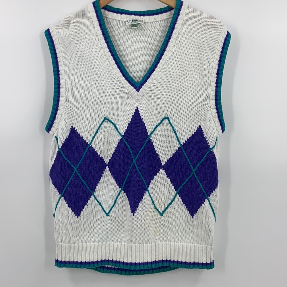 Izod Vintage Cotton knit argyle sweater vest womens preppy fall winter medium